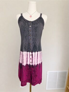 NWT Jackpot Boho Tie Dye Embroidered Rayon Sundress Adjustable Hippie One Size